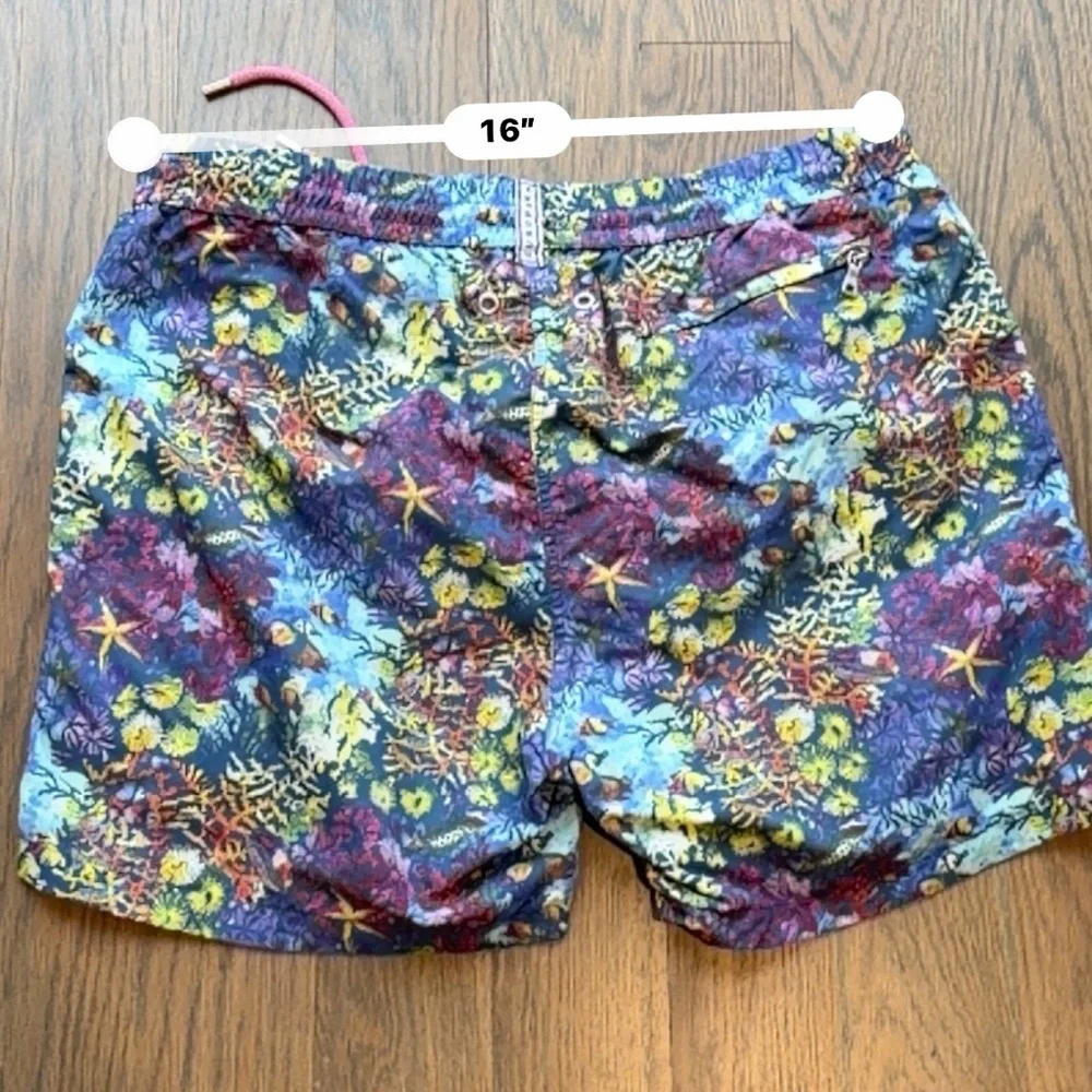 Europann Saint-Tropez Men’s Swim Trunks Large Tropical Reef Print Drawstring L